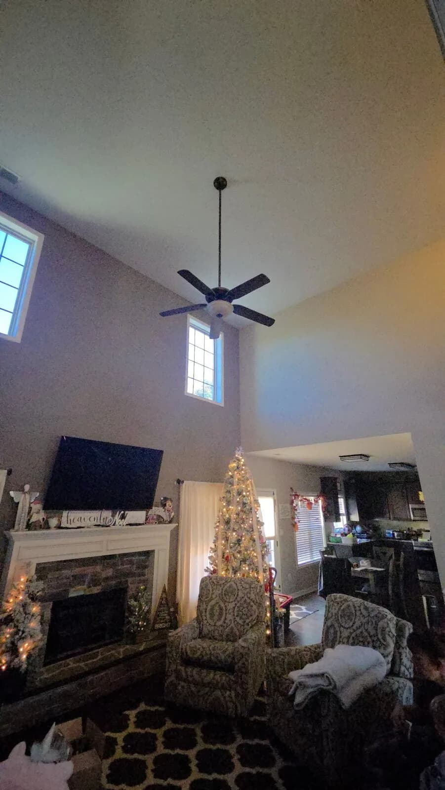 Interior painting in a vaulted-ceiling living room in Newnan, GA